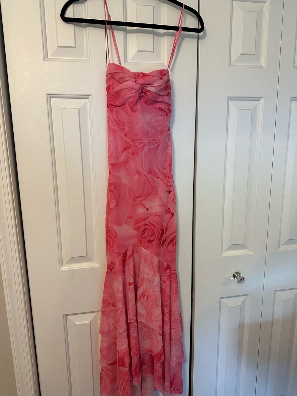 Hello Molly Pink Rose-Print Spaghetti Strap Maxi Gown
